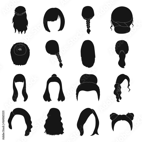 Quads, blond braids and other types of hairstyles. Back hairstyle set collection icons in black style vector symbol stock illustration web.