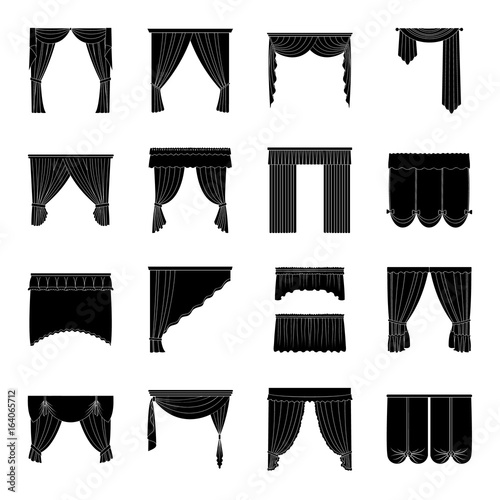 Fabric, textiles, interior and other curtains elements. Curtains set collection icons in black style vector symbol stock illustration web.