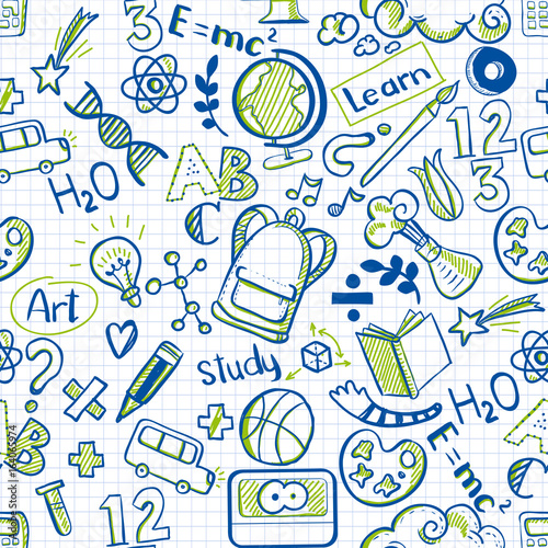 School seamless pattern on squared paper