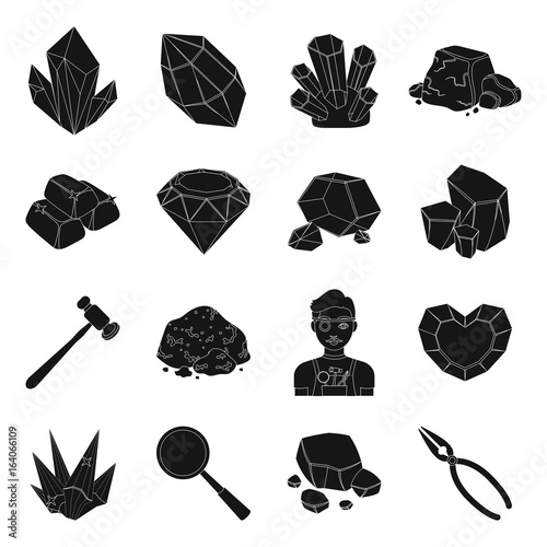 Precious minerals and jeweler set icons in black style. Big collection of precious minerals and jeweler vector symbol stock illustration