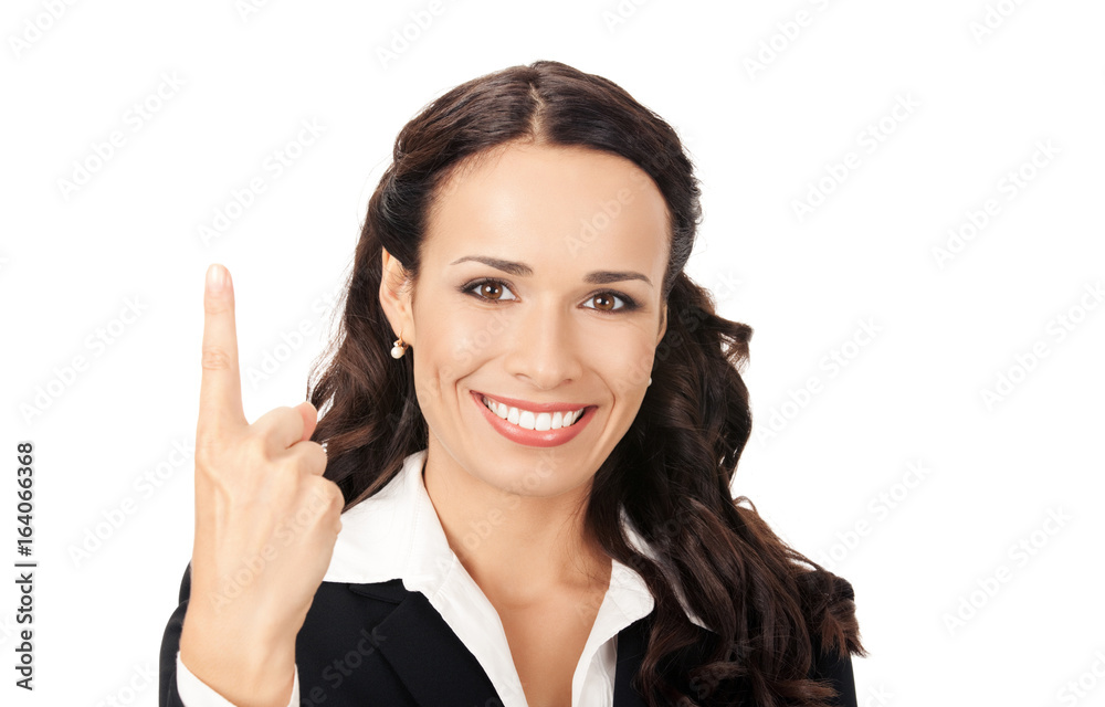 Businesswoman showing one finger, on white Businesswoman showing one finger, on white