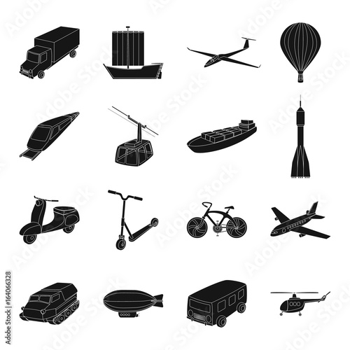 Yacht, funicular, metro transport for the transportation of passengers and cargo. Transport set collection icons in black style vector symbol stock illustration web.