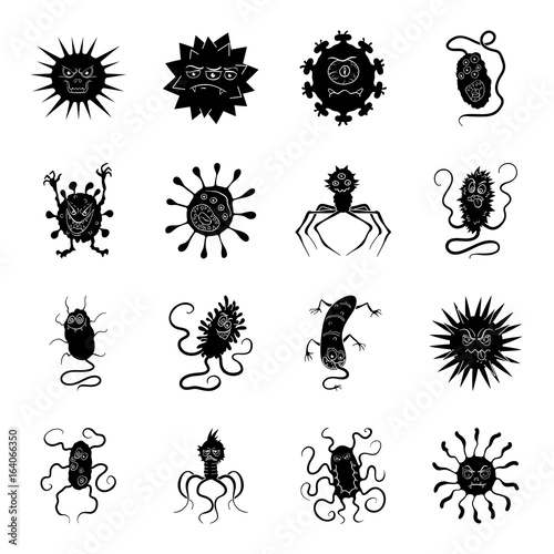 Viruses and bacteries set icons in black style. Big collection of viruses and bacteries vector symbol stock illustration