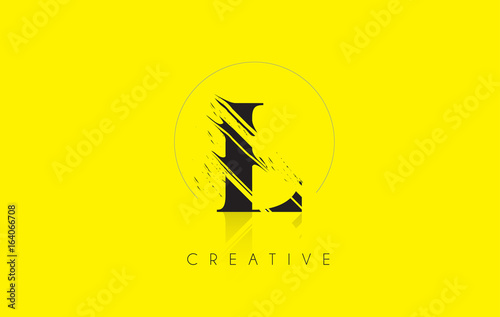 L Letter Logo with Vintage Grundge Drawing Design. Destroyed Cutted Letter Icon Vector.