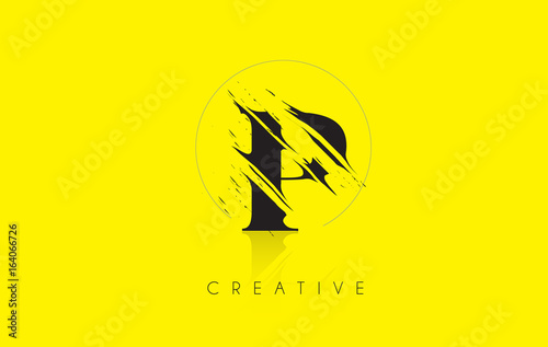 P Letter Logo with Vintage Grundge Drawing Design. Destroyed Cutted Letter Icon Vector.