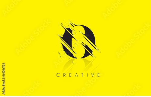 O Letter Logo with Vintage Grundge Drawing Design. Destroyed Cutted Letter Icon Vector.