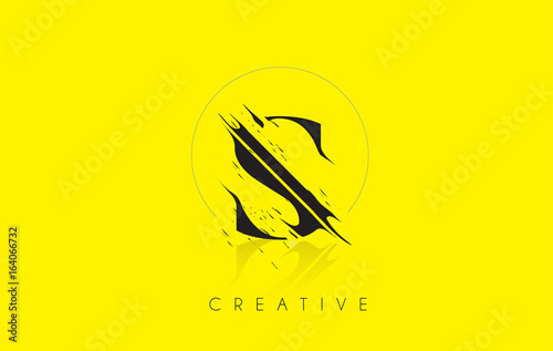 S Letter Logo with Vintage Grundge Drawing Design. Destroyed Cutted Letter Icon Vector.