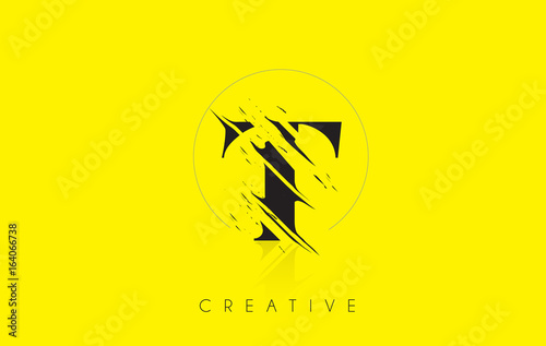 T Letter Logo with Vintage Grundge Drawing Design. Destroyed Cutted Letter Icon Vector.