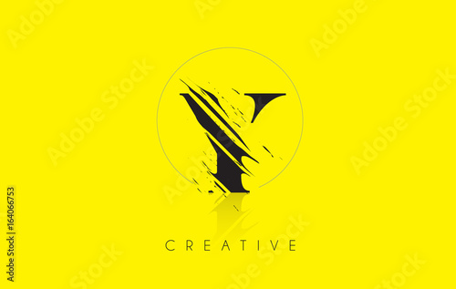 Y Letter Logo with Vintage Grundge Drawing Design. Destroyed Cutted Letter Icon Vector.