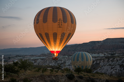 Hot air balloons flying in morning