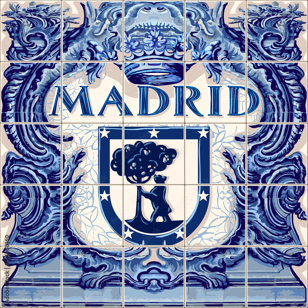 Obraz premium Madryt Płytki ceramiczne wektor niebieski pamiątka