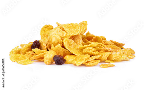 Bunch of corn flake cereals on white background