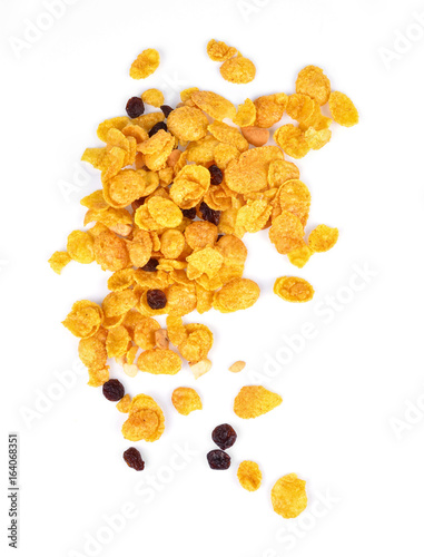 Bunch of corn flake cereals on white background