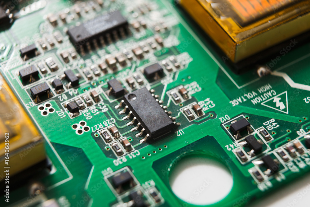 Computer motherboard components close up Computer motherboard components close up