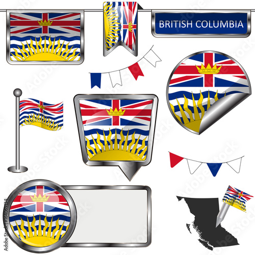 Glossy icons with flag of province British Columbia