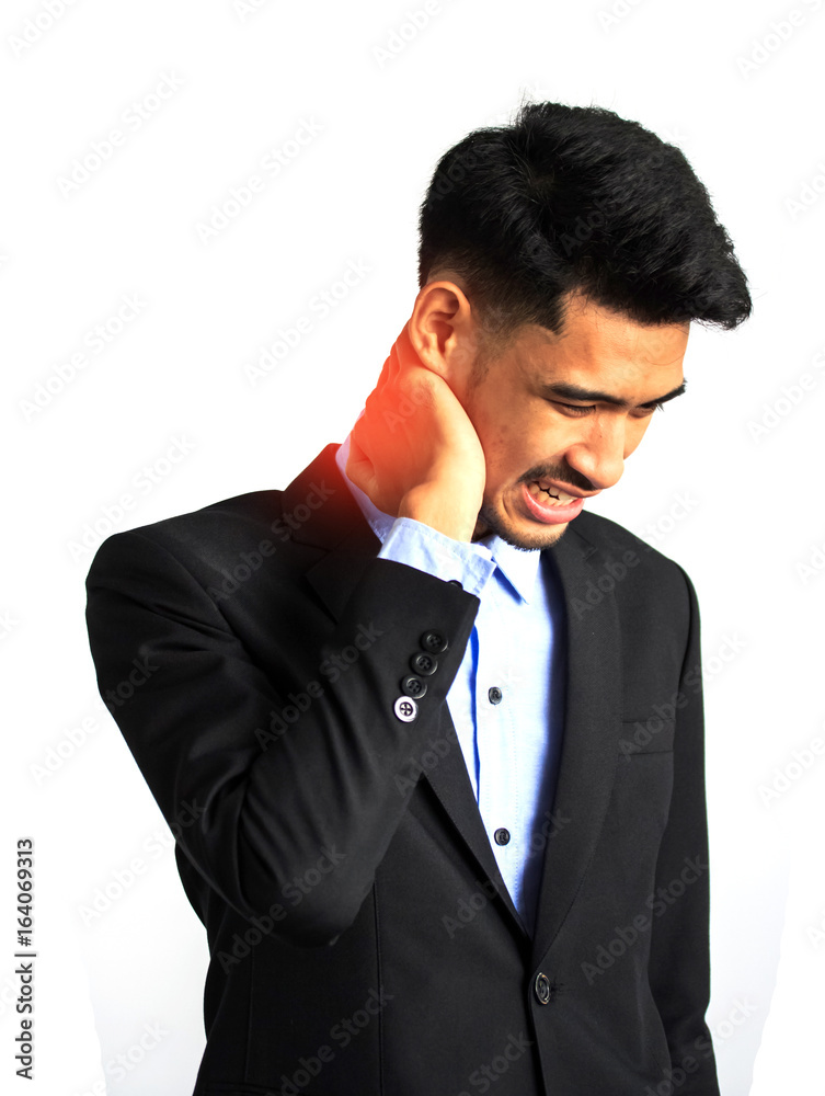 Businessman neck pain after working in the office too long time. Businessman neck pain after working in the office too long time.