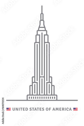 United States of America icon with Empire State Building and US flag