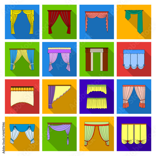 Fabric, textiles, interior and other curtains elements. Curtains set collection icons in flat style vector symbol stock illustration web.