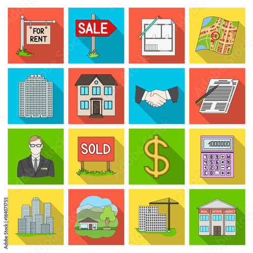 Real estate agency and other attributes. Realtor set collection icons in flat style vector symbol stock illustration web. photo