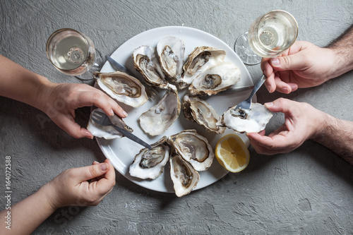 Exotic dish - oysters with wine