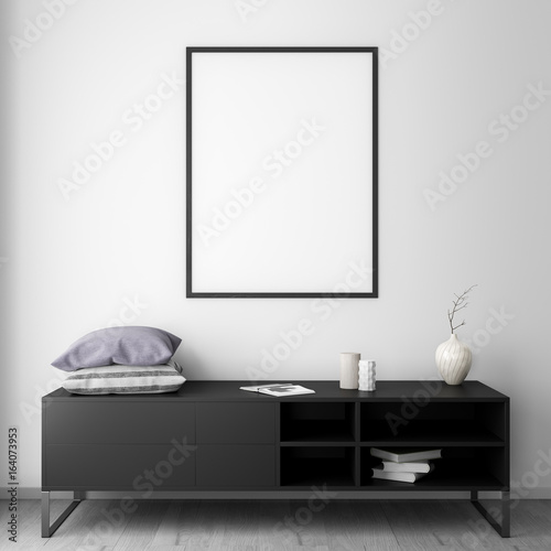 Mockup Poster in the interior 3D illustration of a modern design