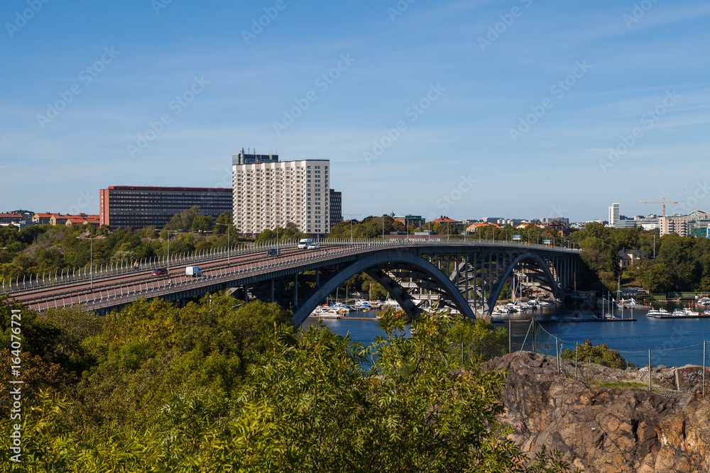 Naklejka premium Modern car bridge in Stockholm, Sweden