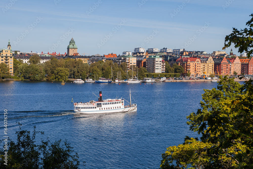 Stockholm embankment with boats, aerial view Stockholm embankment with boats, aerial view
