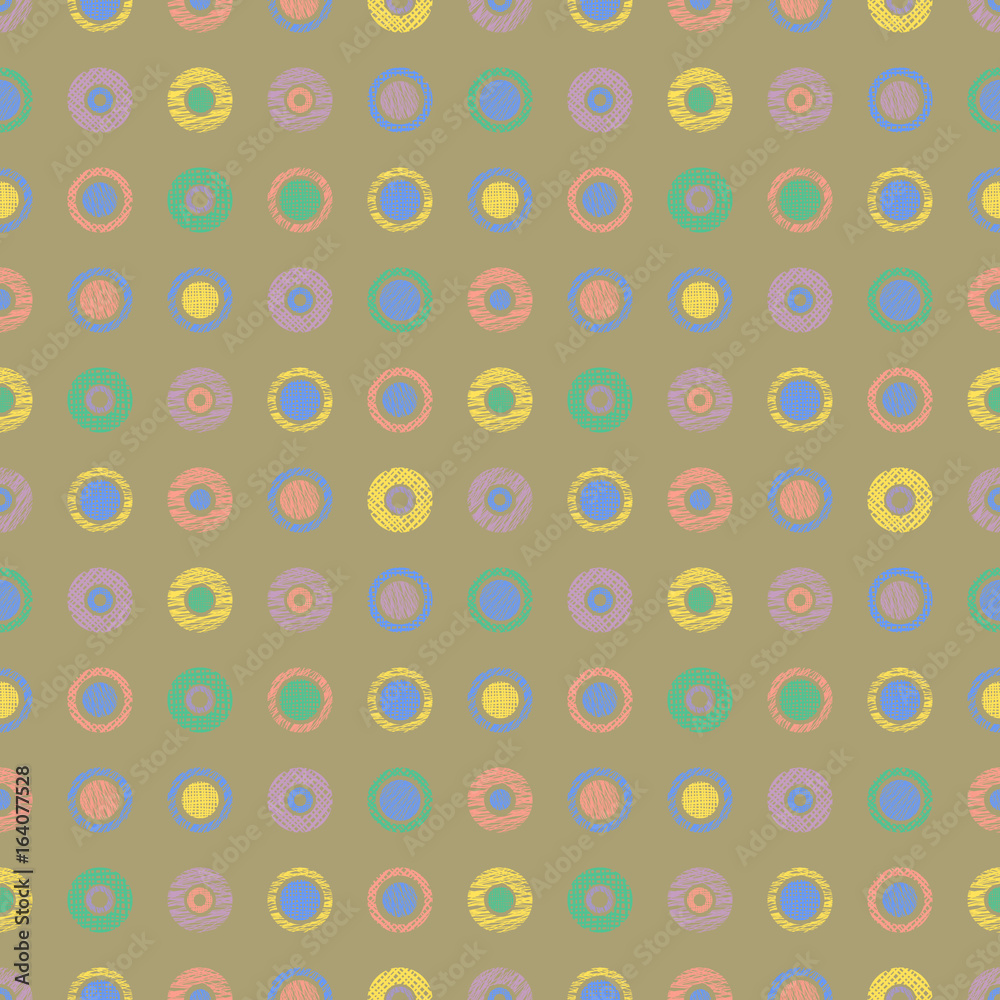 Seamless vector geometrical pattern with circles pastel endless background with hand drawn textured geometric figures. Graphic illustration, print for wrapping, background, cover, surface Seamless vector geometrical pattern with circles pastel endless background with hand drawn textured geometric figures. Graphic illustration, print for wrapping, background, cover, surface