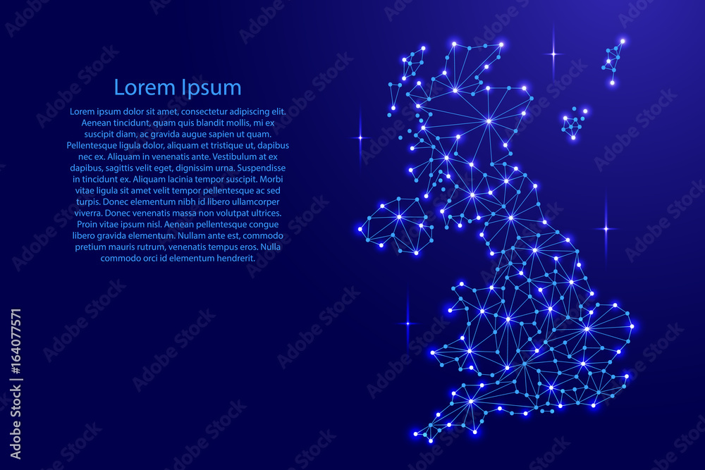 Uk Map Polygon File United Kingdom map of polygonal mosaic lines network, rays and space ...