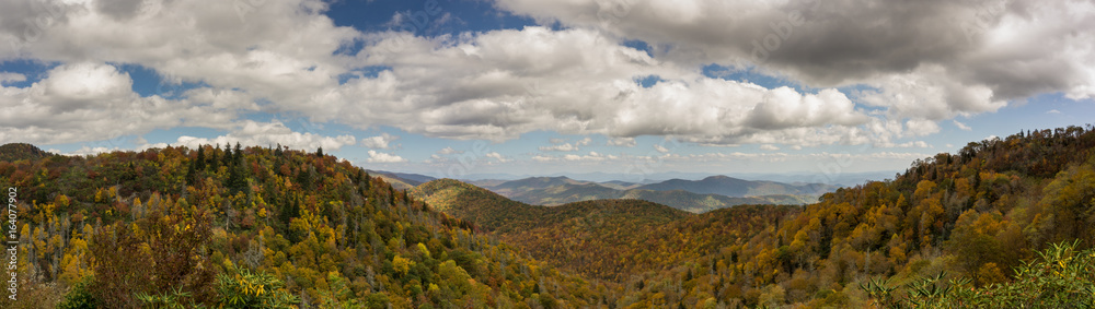 panorama view of the North Carolina Appalachian mountains near Graveyard Fields in the fall