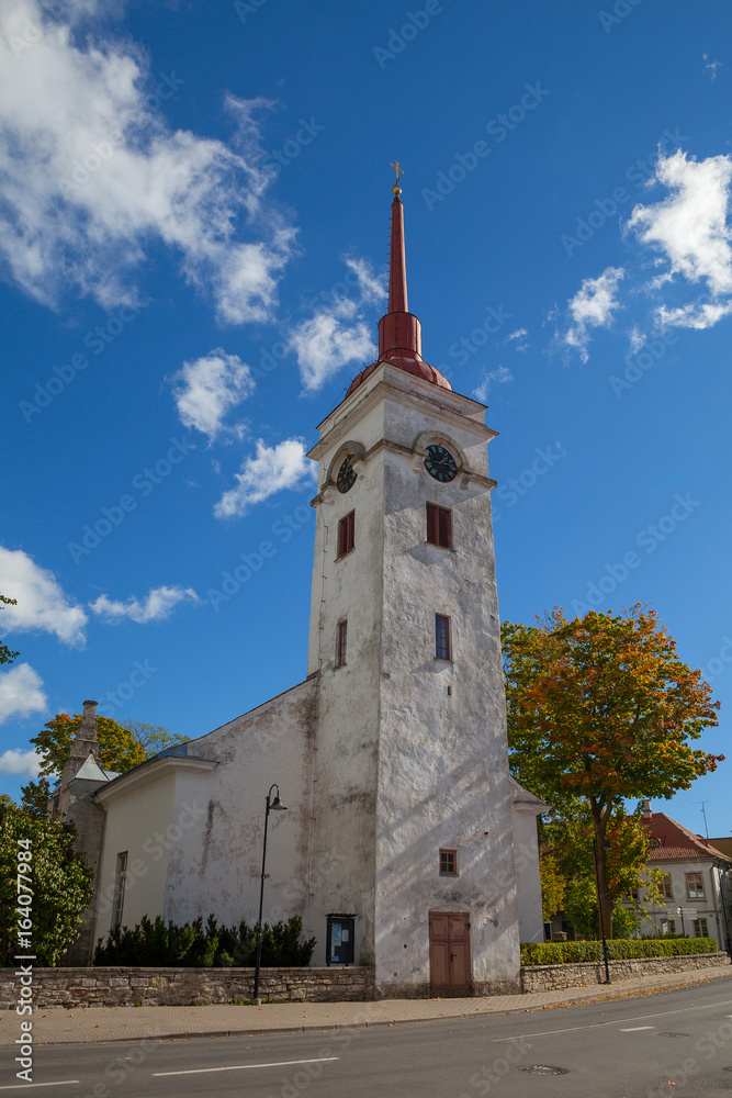 Lutheran church in Kuressarae, Saaremaa, Estonia. Early autumn sunny day.