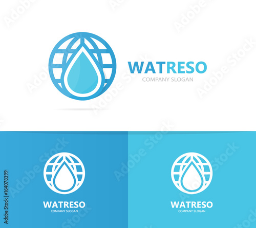 oil and planet logo combination. Drop and world symbol or icon. Unique water, aqua and globe logotype design template.