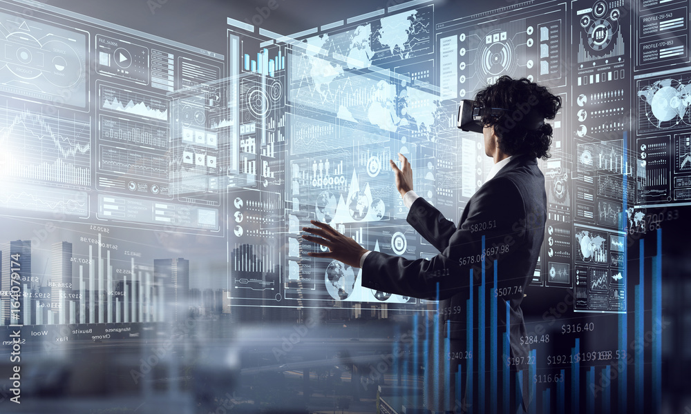 Experiencing virtual reality. Mixed media Experiencing virtual reality. Mixed media