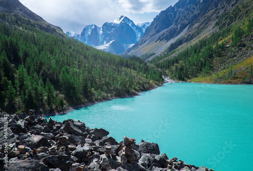 Mountain landscape. Shavlinsky lake in the Altai Republic.