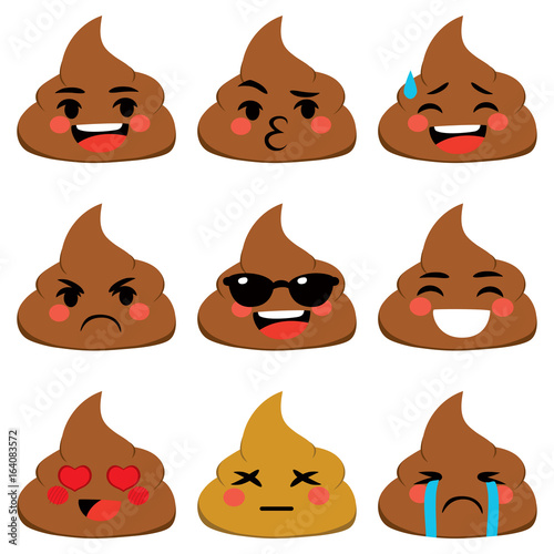 Set collection of poo shit emoji icon with different face expression