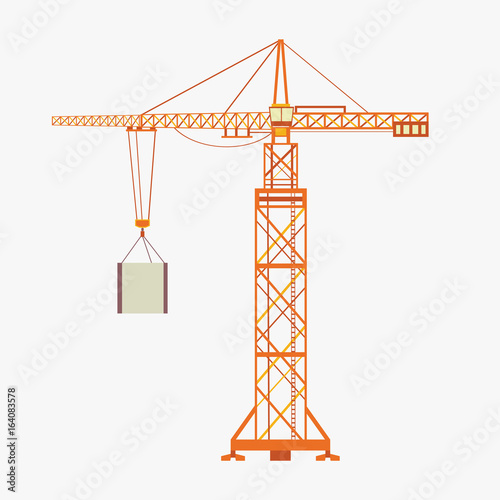 Construction crane in a flat style isolated on white background.
Vector illustration.