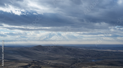 Mountain landscape and sky covered with clouds  in Armenia.