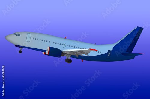Schilderij op canvas Airplane taking off isolated on blue sky