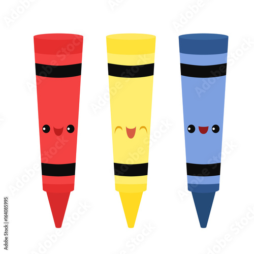 Set of three cute colorful crayons