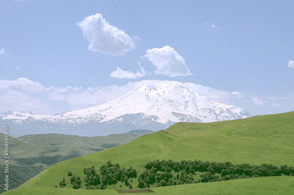 Fototapeta premium View to Elbrus from mount Besh-Tau. Panorama