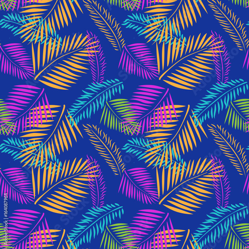 Palm Tree Leaves Seamless Pattern Tropical Ornament Background Style Vector Illustration