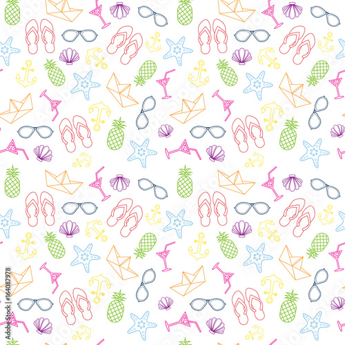 Summer Seamless Pattern With Colorful Tropical Ornament Background Style Vector Illustration