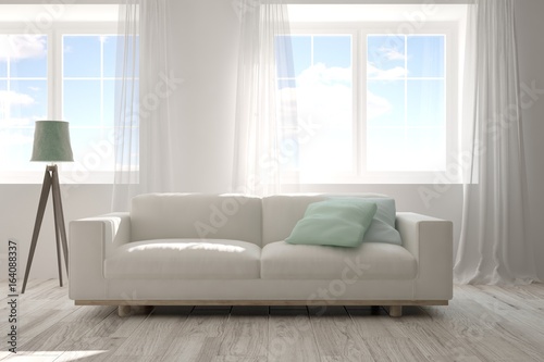 Wallpaper Mural White modern room with sofa. Scandinavian interior design. 3D illustration Torontodigital.ca