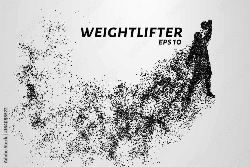 Obraz premium Weightlifting of particles. Athlete raises the bar in the snatch.