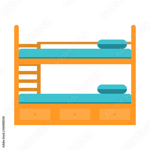 Bunk bed with stairs,wooden bunk decker bed, bed for children in flat style, vector illustration isolated on white background photo