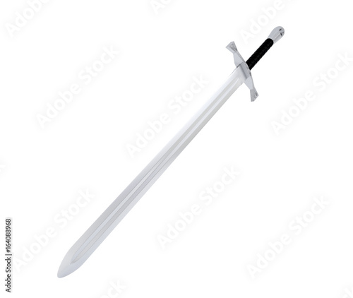 Long Medieval sword isolated on white background, 3D rendering