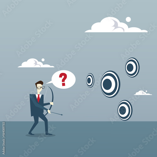 Business Man Choosing Target To Aim With Bow Businessman Making Decision Concept Flat Vector Illustration © mast3r