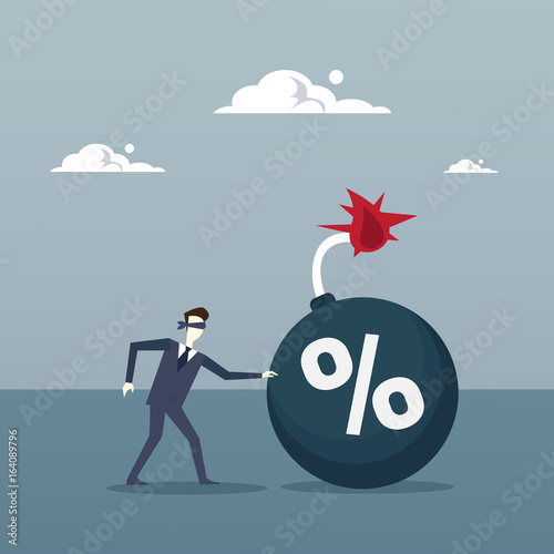 Business Man Blind Coming To Percent Bomb Credit Debt Finance Crisis Risk Concept Flat Vector Illustration © mast3r