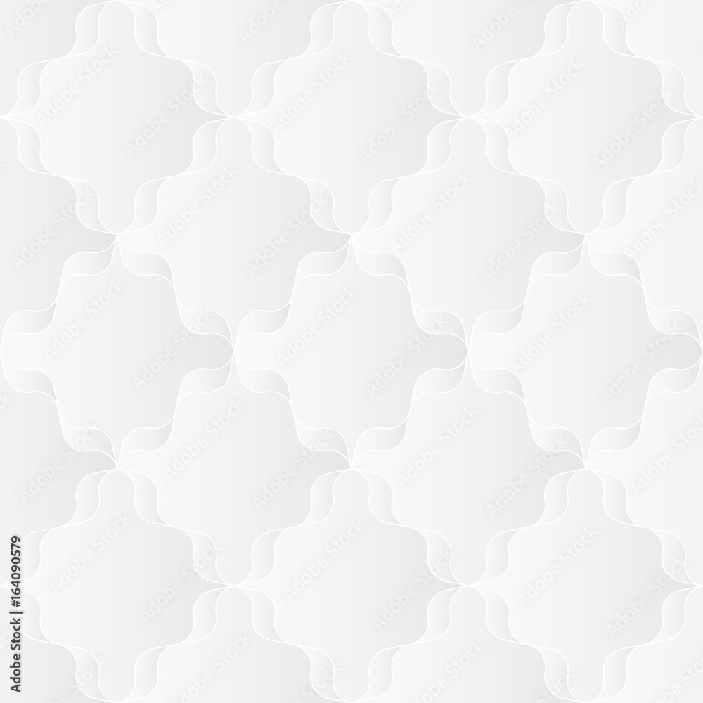 Neutral white texture. Abstract ribbon trellis background with 3d pleated paper effect. Vector seamless repeating pattern.