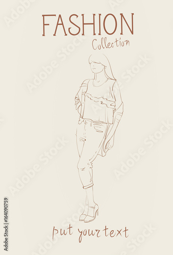 Fashion Collection Of Female Clothes Set Of Woman Models Wearing Trendy Clothing Sketch Vector Illustration